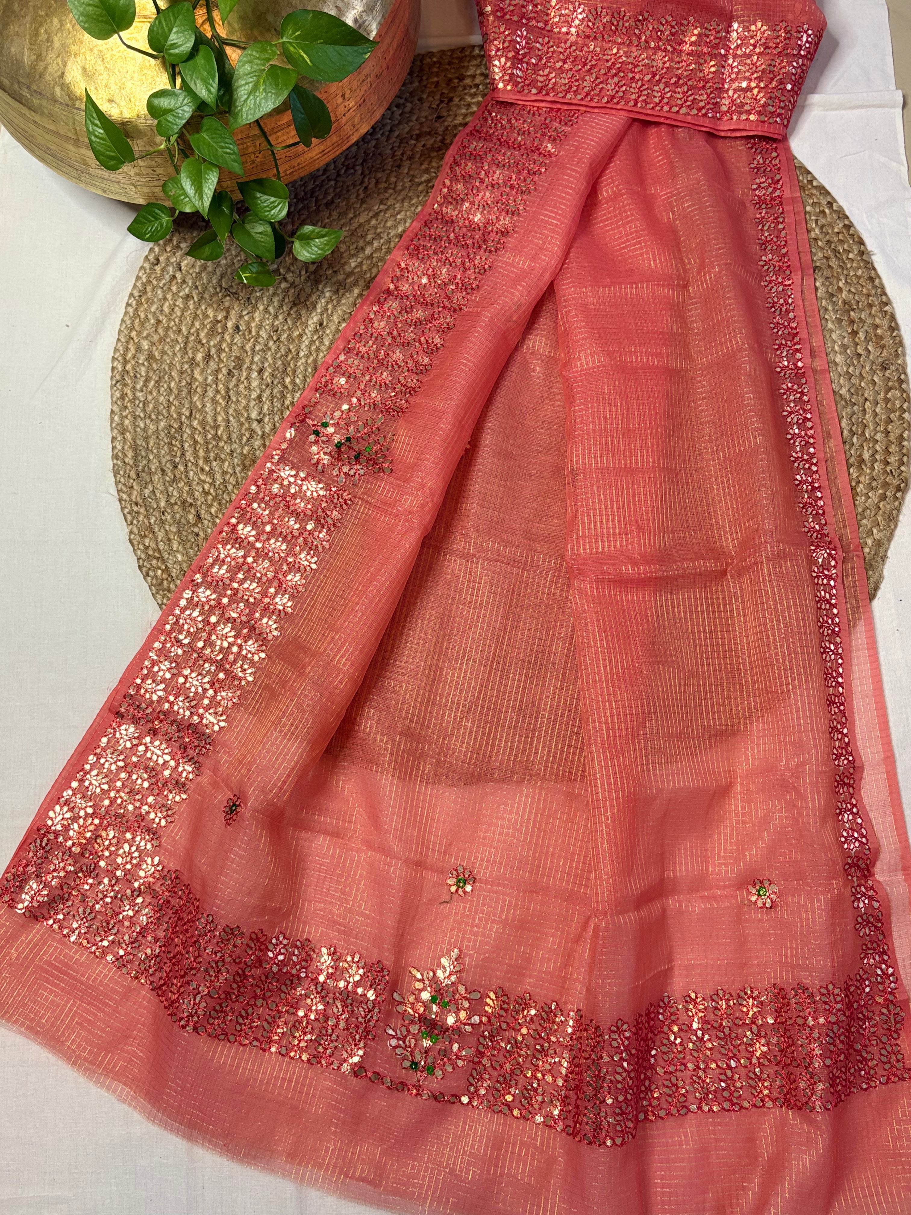 Mauve Pink Kota Doria Gota Patti Saree