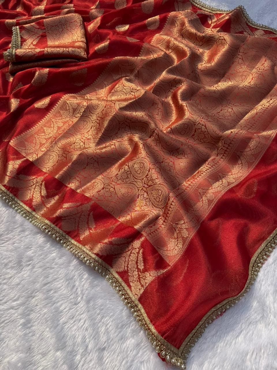 Banarasi Rich Zari Tissue Silk Saree In Red