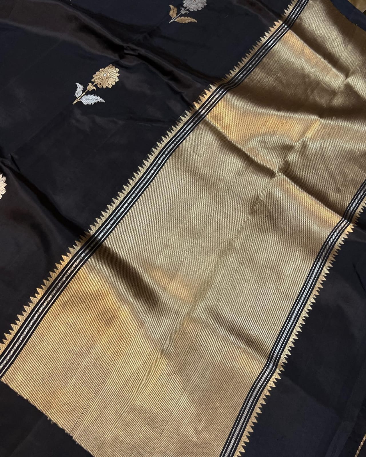 Black Semi Georgette Banarasi Soft Silk Saree