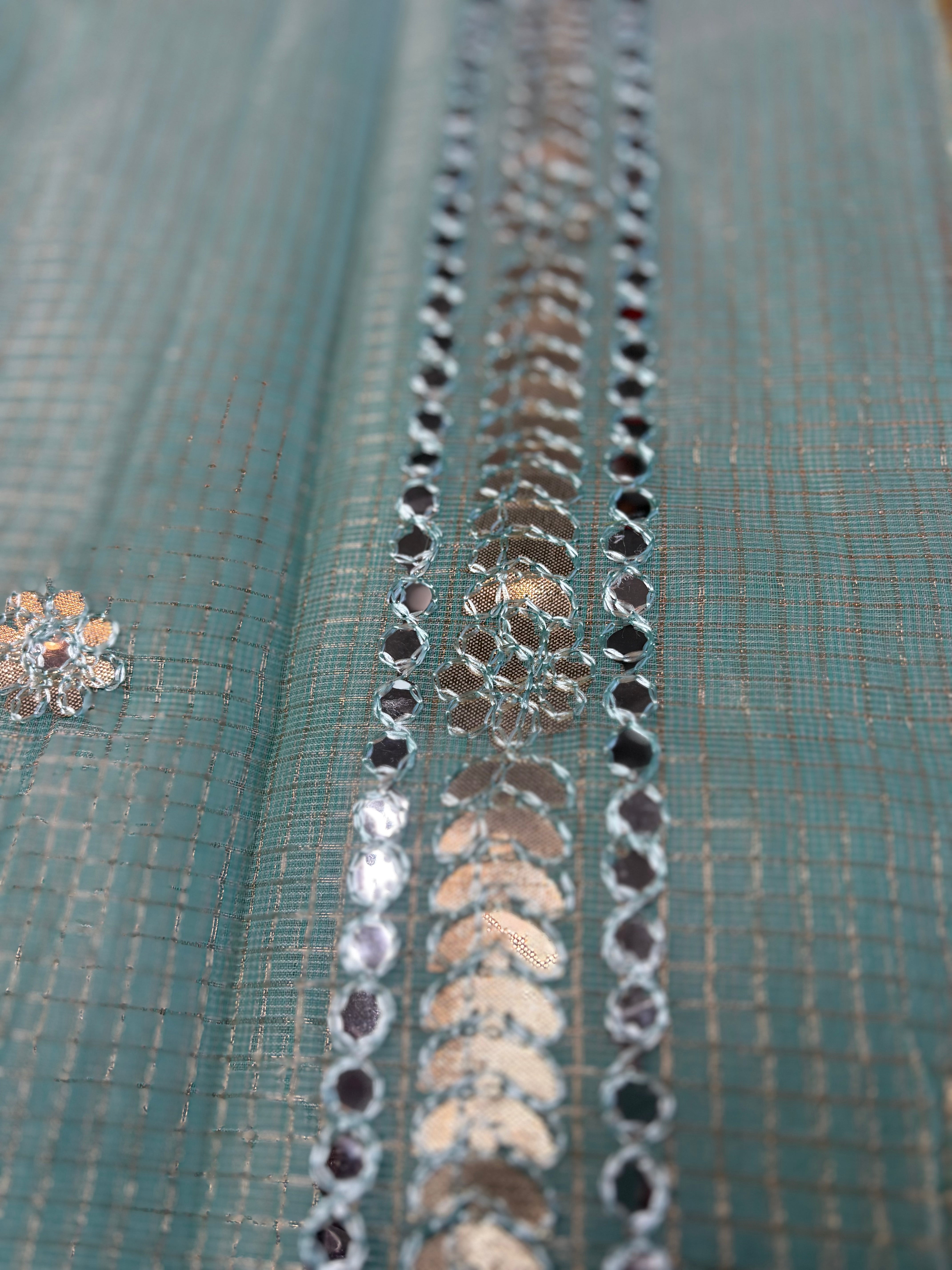 Morni Blue Kota Doria Gota Patti Saree