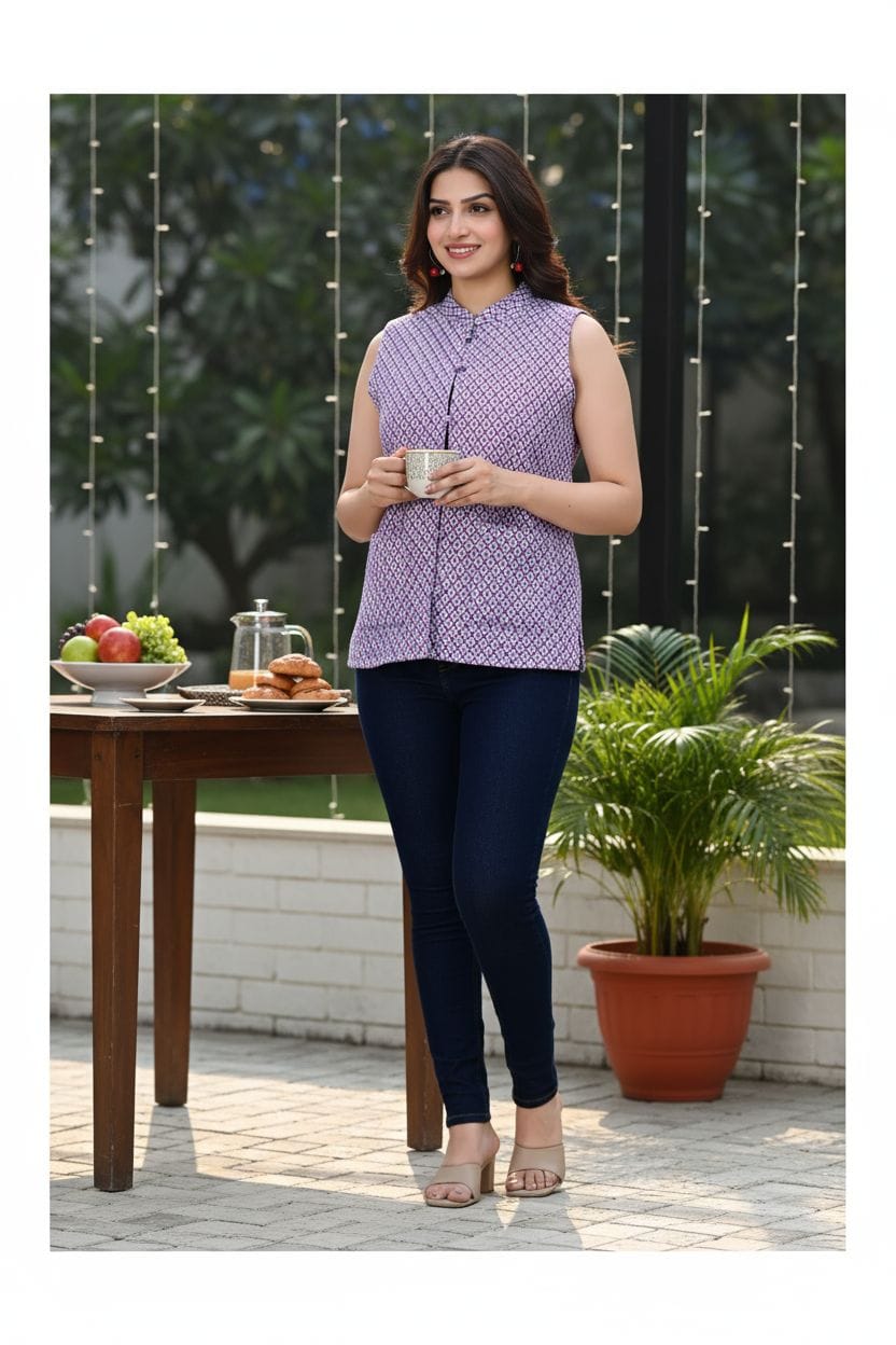 Beautiful Purple Pure Cotton Quilted Reversible Print Jackets