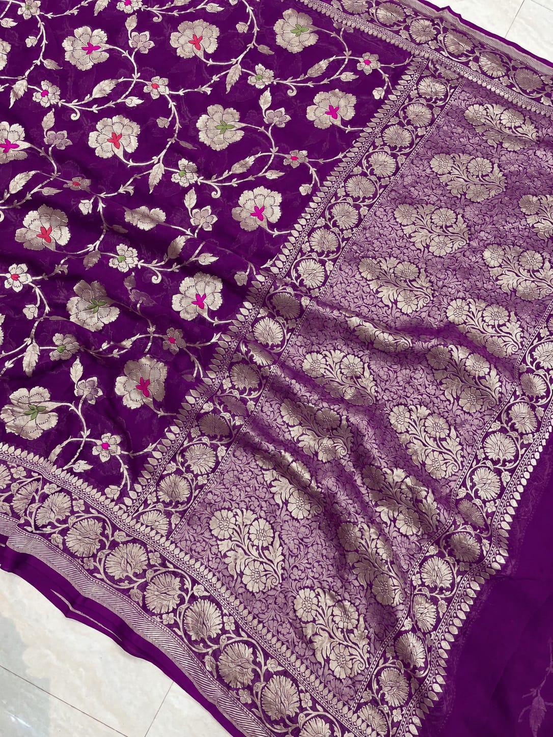 Purple Banarasi Handloom Semi Georgette Saree