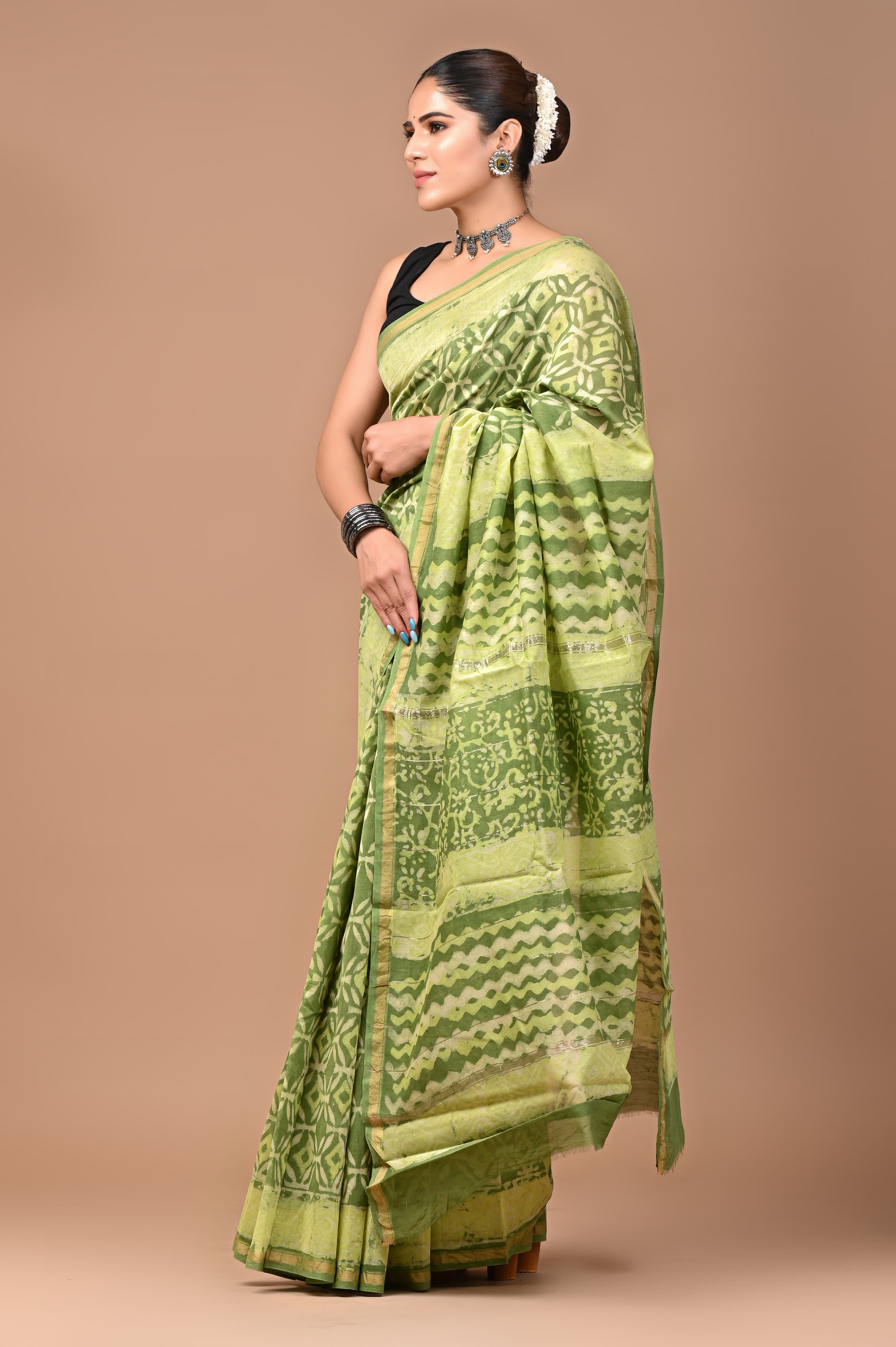 Green Bagru Saree from Jaipur