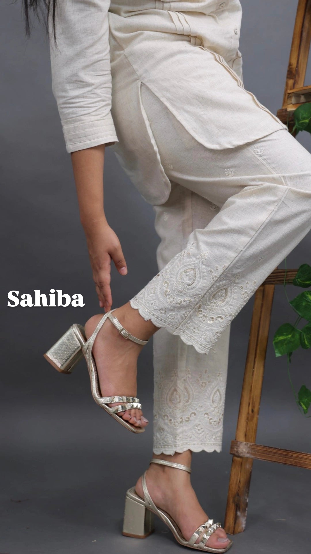 Sahiba Beautiful Cream Straight Pant In Cotton For Women