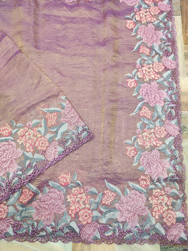 Lavender Purple Banarasi Crush Tissue Saree