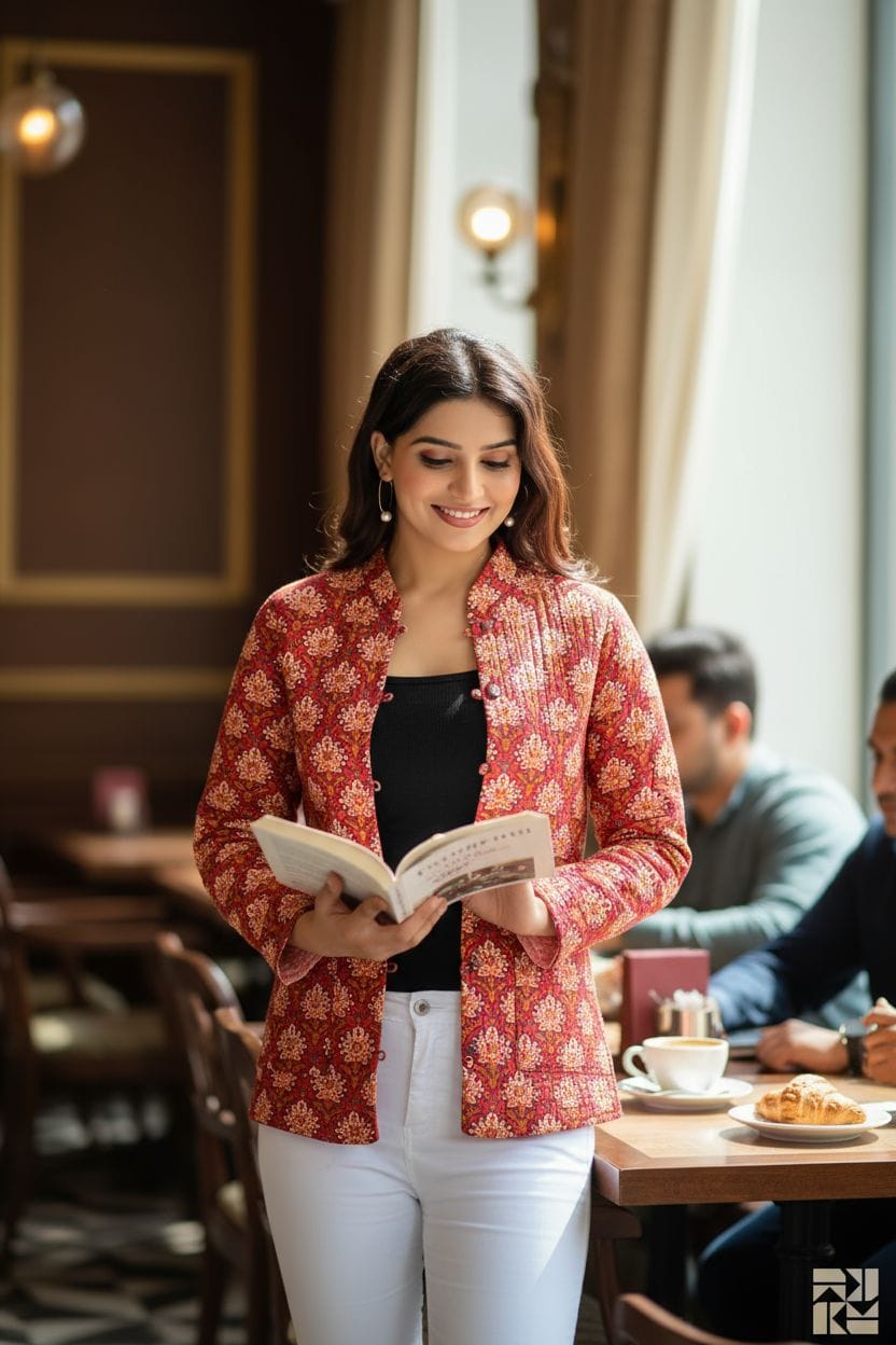 Beautiful Red Pure Cotton Quilted Reversible Print Jackets