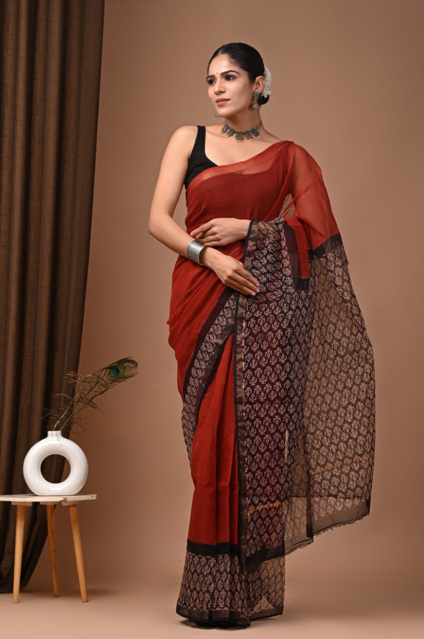 Rajasree- Authentic Red Traditional Kota Doriya Print Saree
