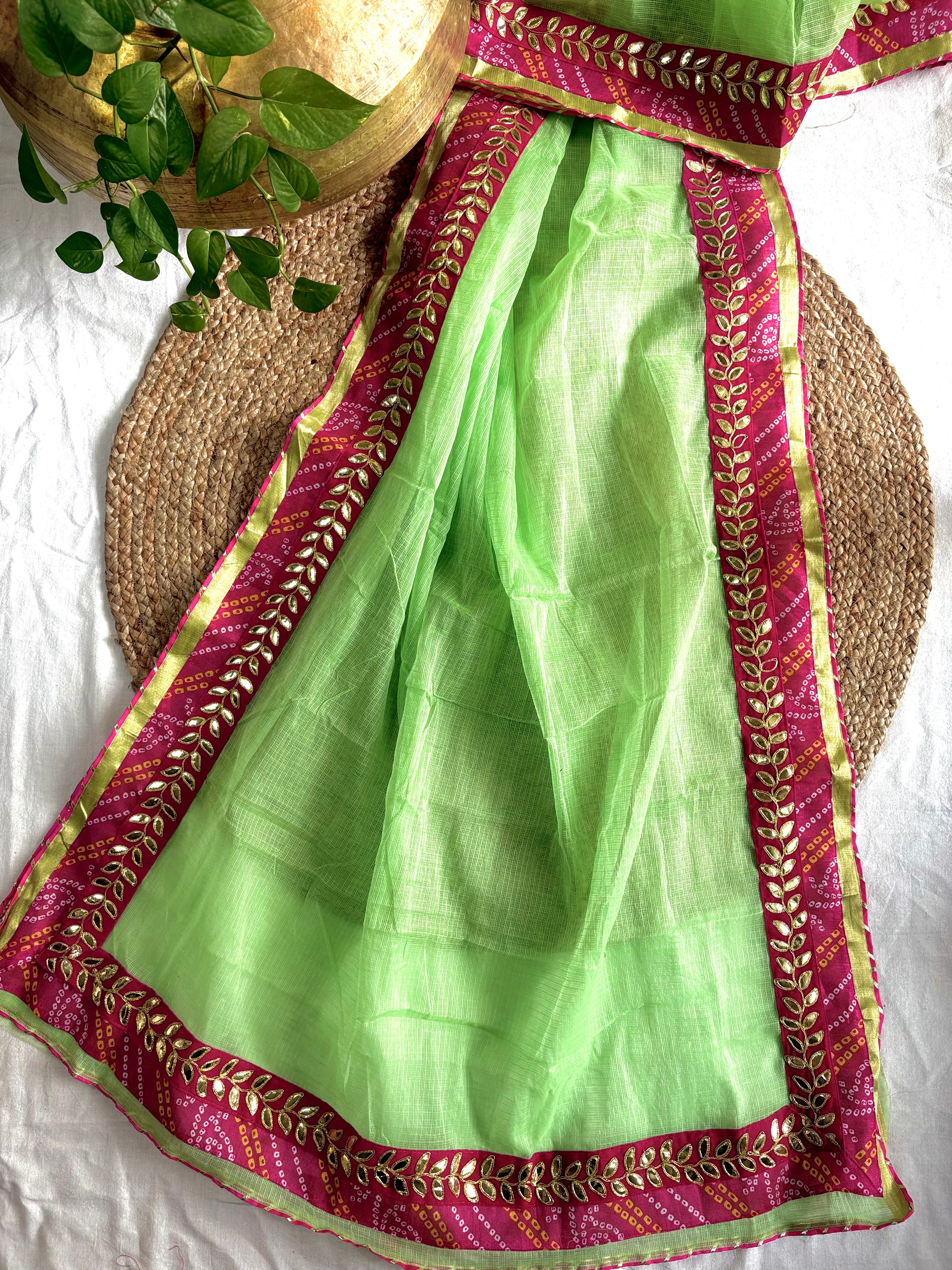 Panna Green colour Kota Doria Gota Patti Saree