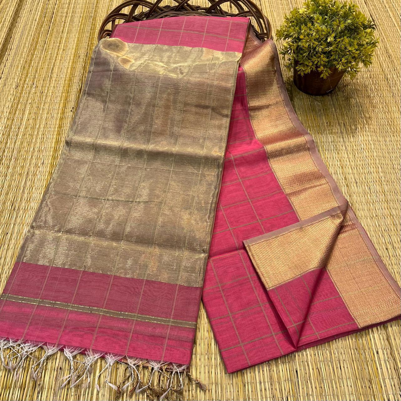 Maheshwari Silk Saree In Pink