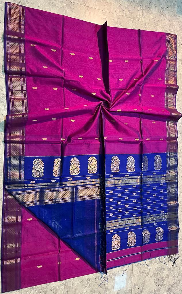 Beautiful Maheshwari Silk Saree Hot pink & Blue