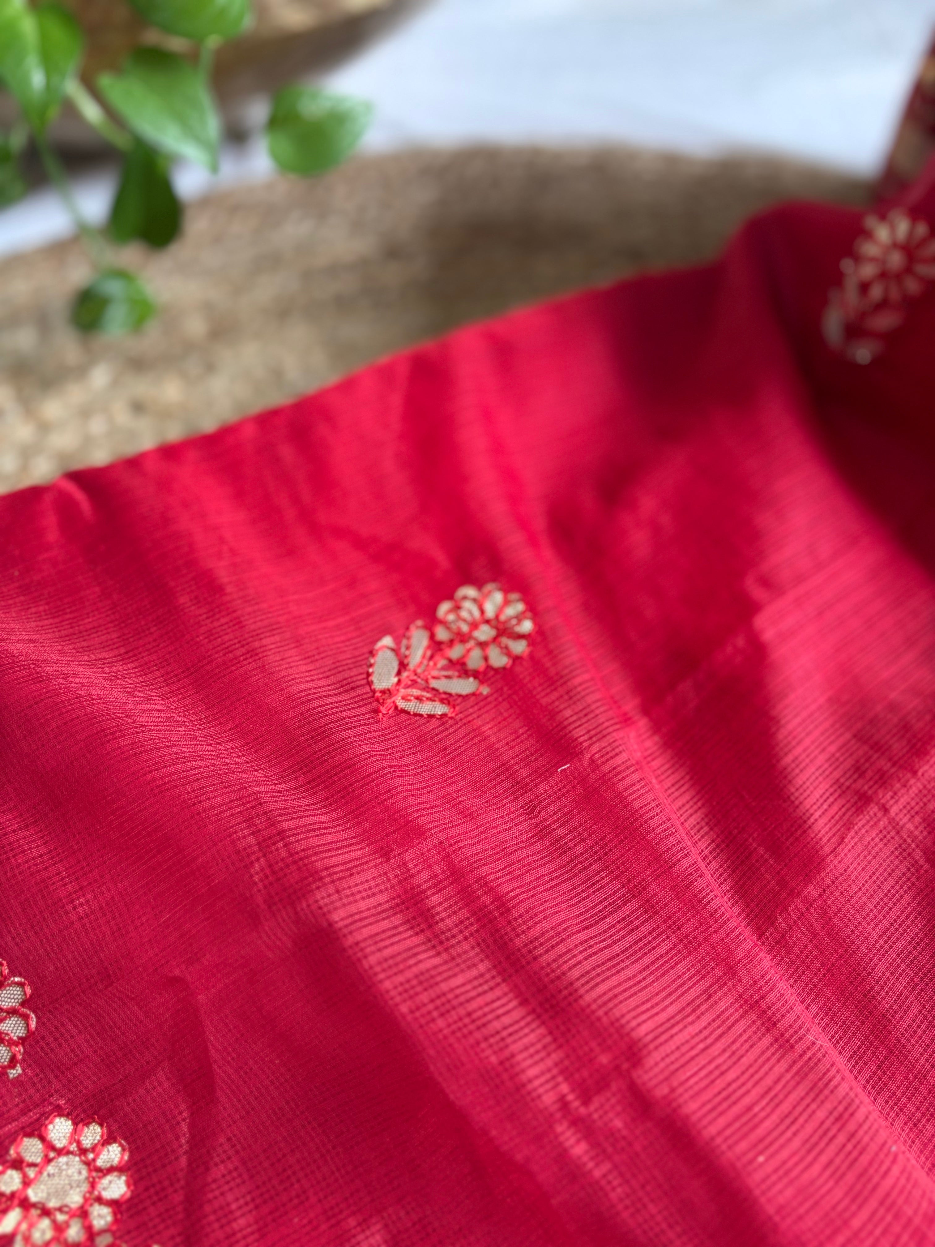 Red Kota Doria Gota Patti Saree