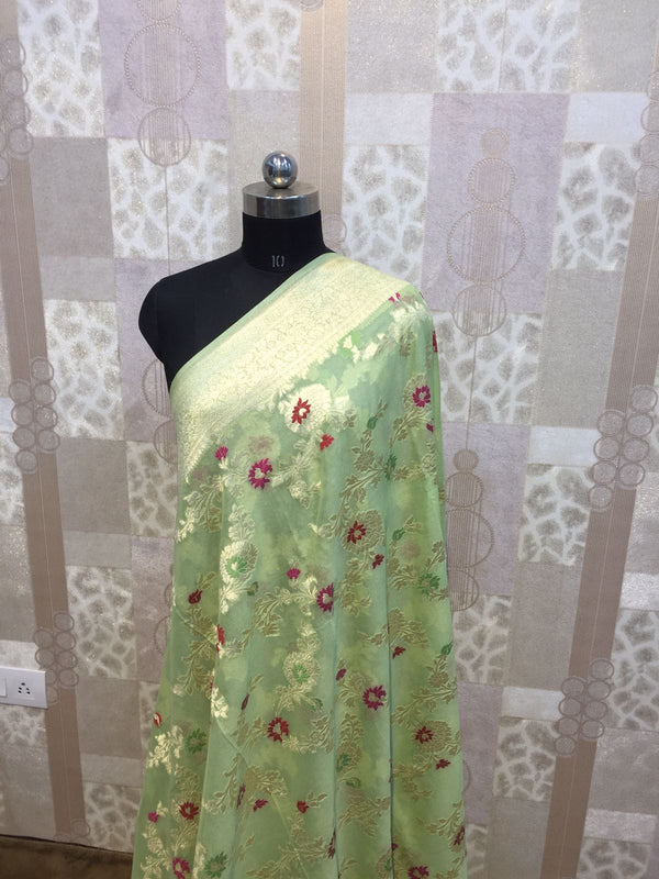 Banarasi Semi Georgette Saree In Light Green