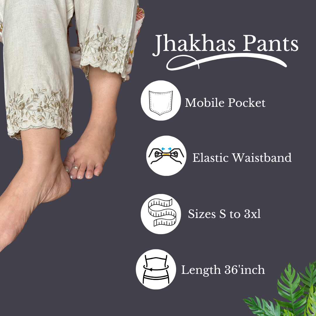 Beautiful Zardosi-Zari Embroidery Cream Straight Pant In Cotton