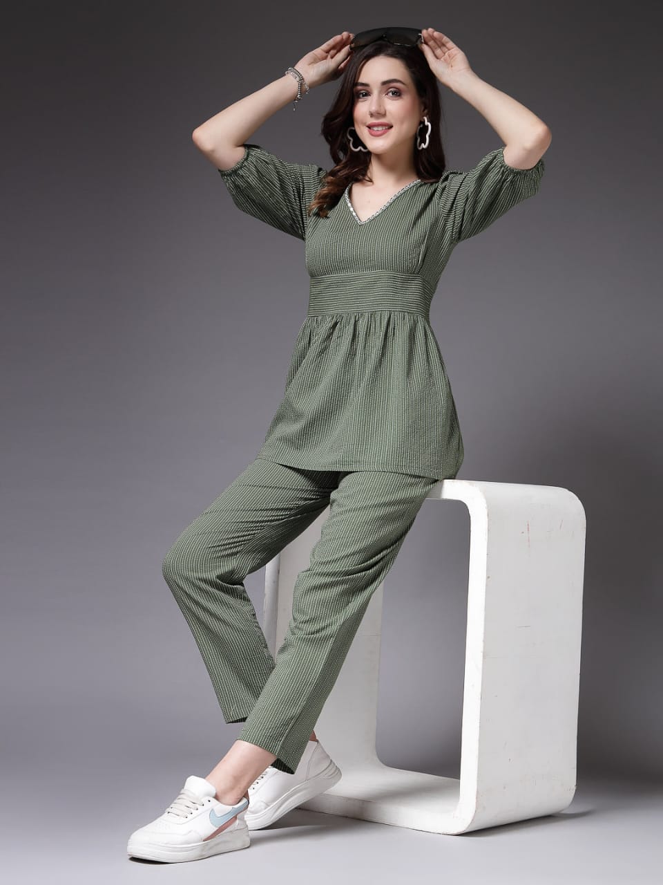 Army Green Cotton Designer Co-Ord Set