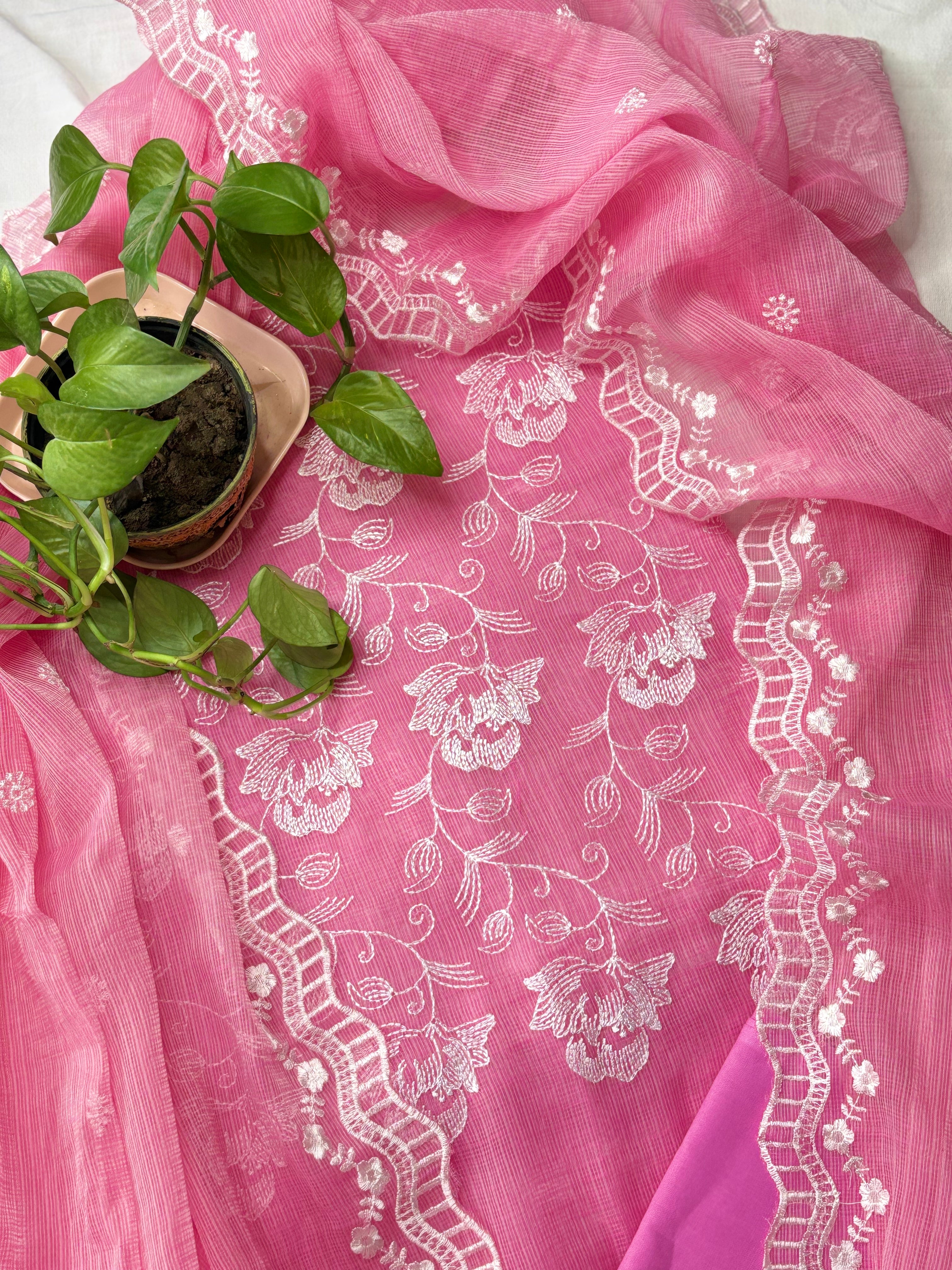 Kota Doriya Embroidery Work Suit In Pink
