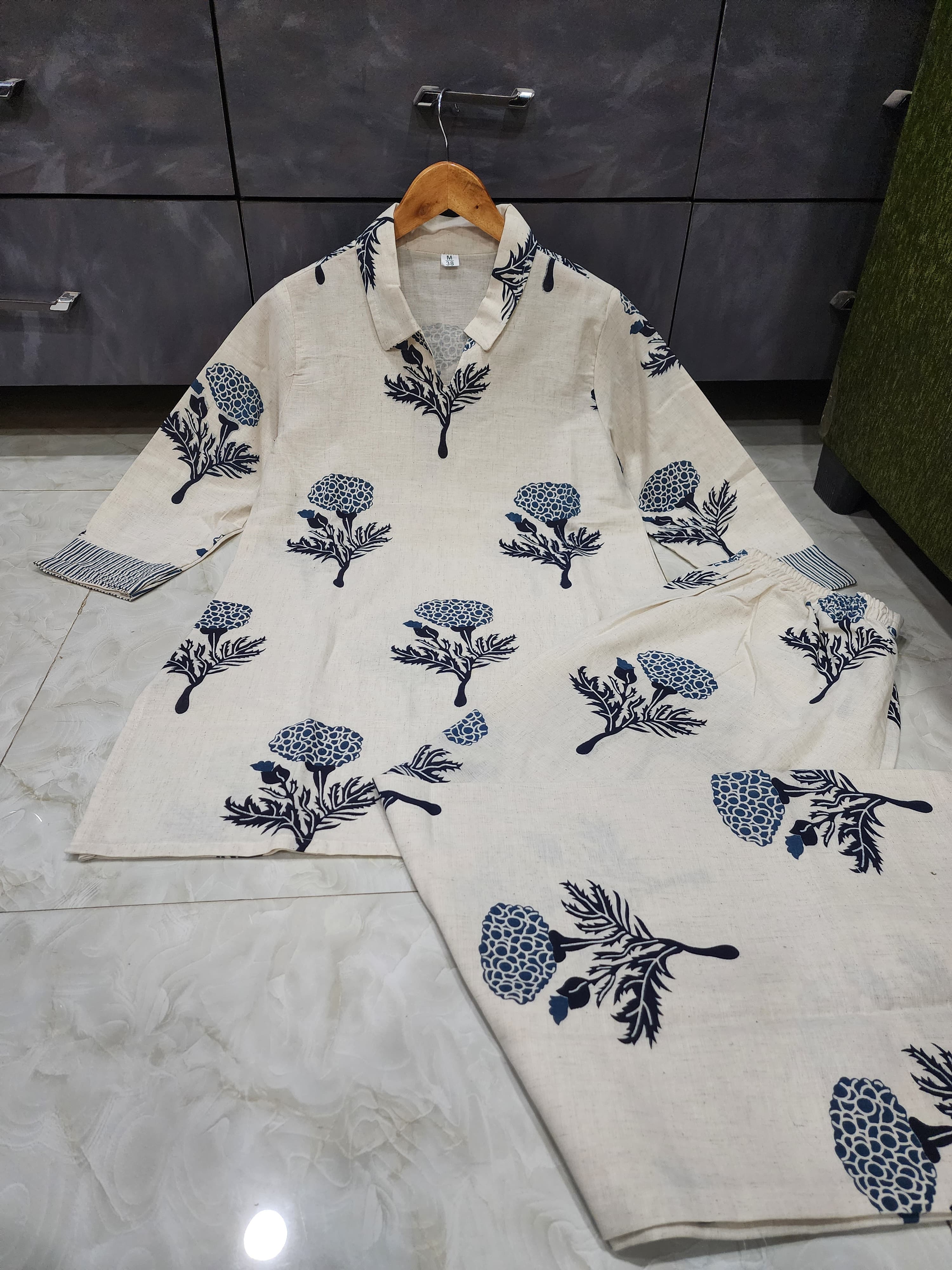 Summer Off White Printed Kurti-Pant Set