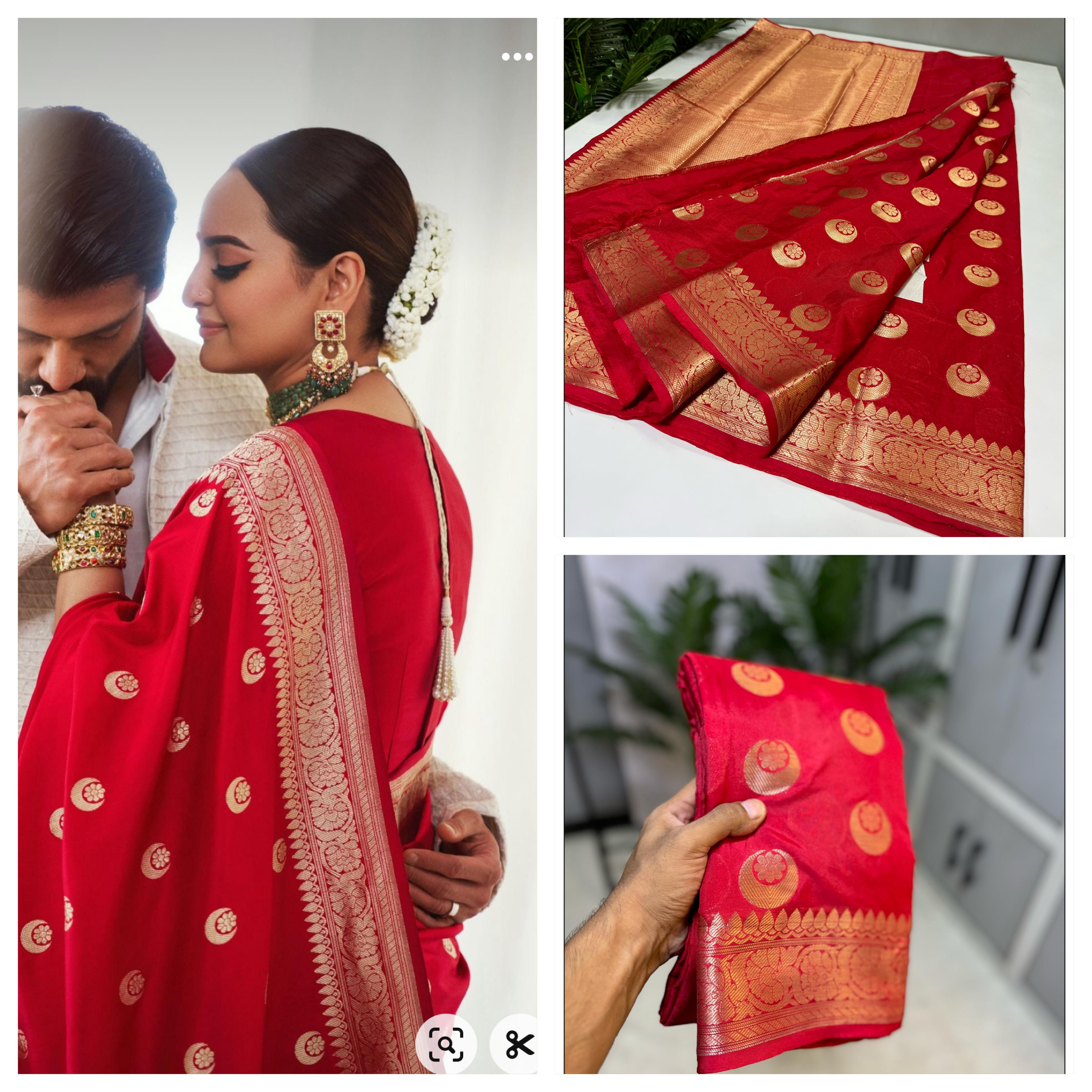 Sonakshi Sinha Inspired Wedding Wear Semi Kathan Soft Silk Saree