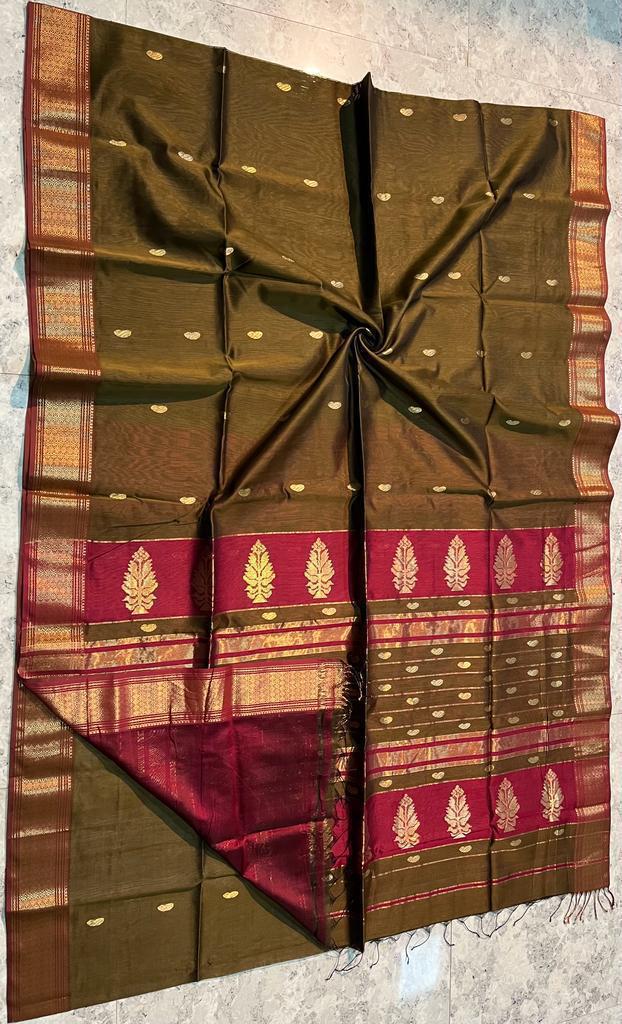 Maheshwari Silk Saree In Brown