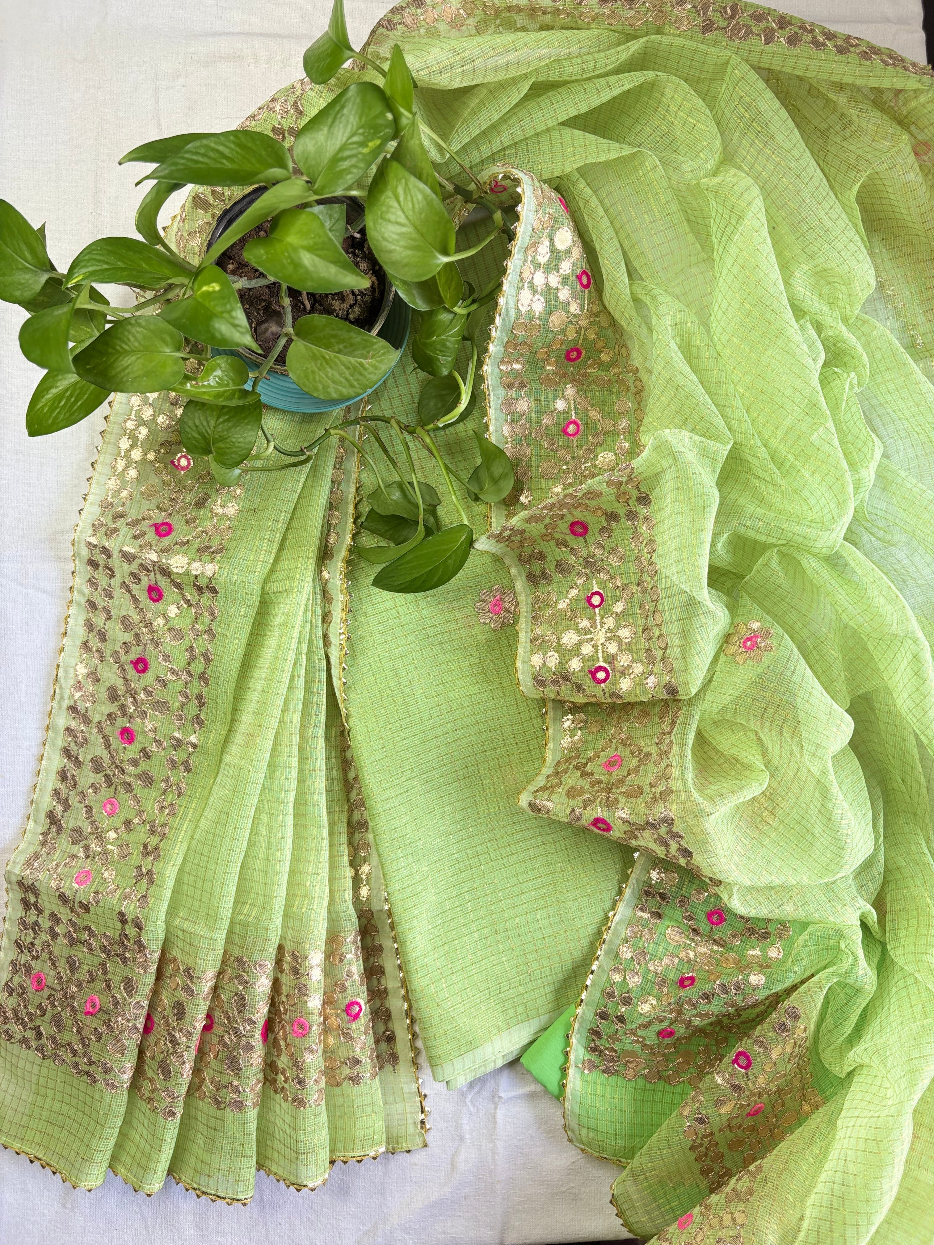 Wedding Wear Kota Gota Patti Salwar Suit In Gota Work Green Color