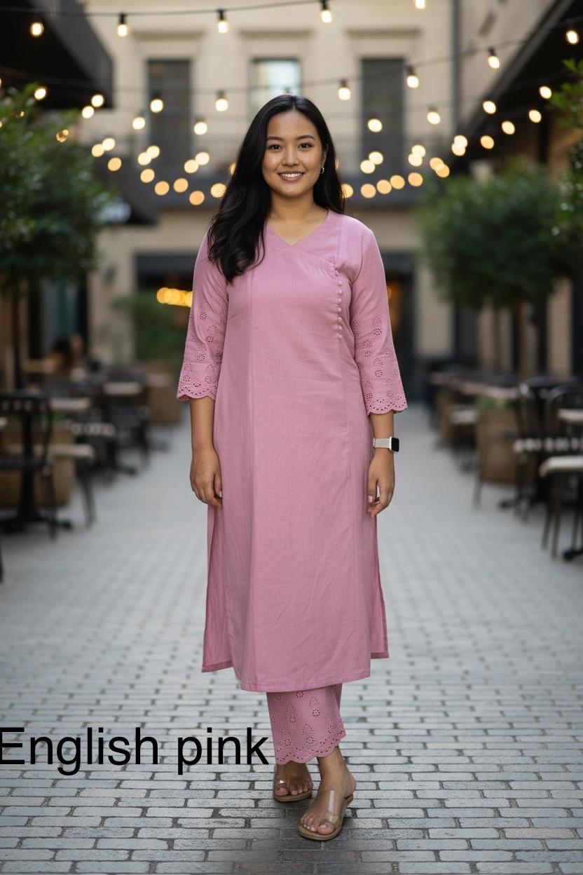 Mauve Pink Coord Set With Chikankari Cutwork Cotton