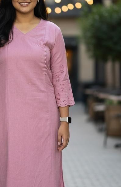 Mauve Pink Coord Set With Chikankari Cutwork Cotton