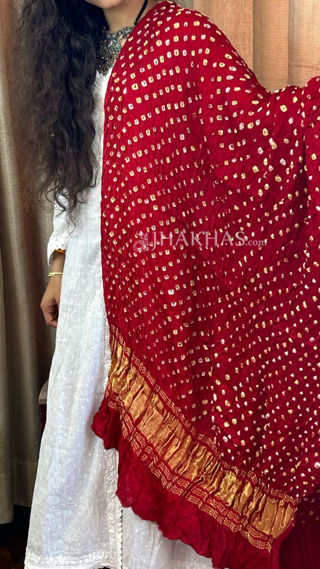 Gharchola dupatta in Bright Red Modal Silk 