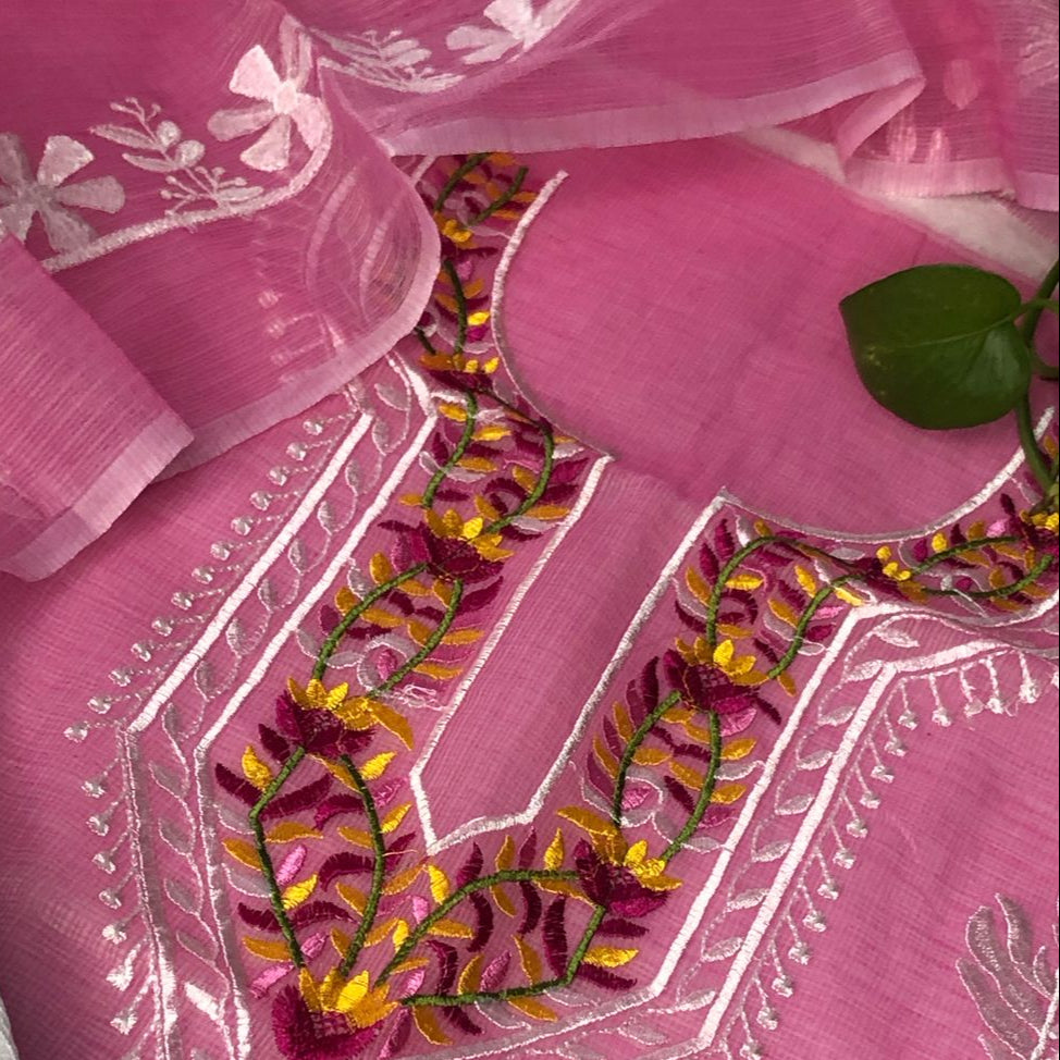 Kota Doriya Embroidery Work Suit In Pink