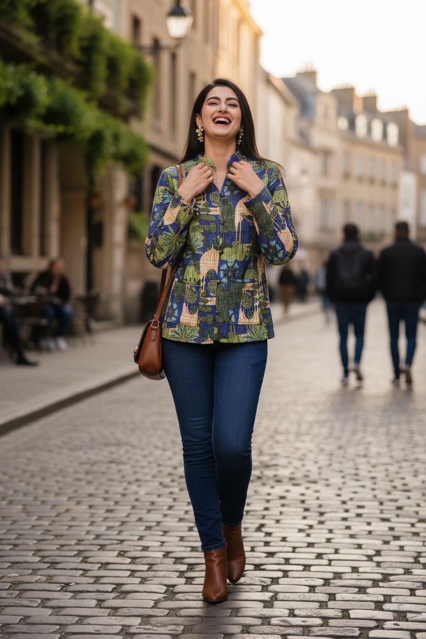 Beautiful Green Pure Cotton Quilted Reversible Print Jackets