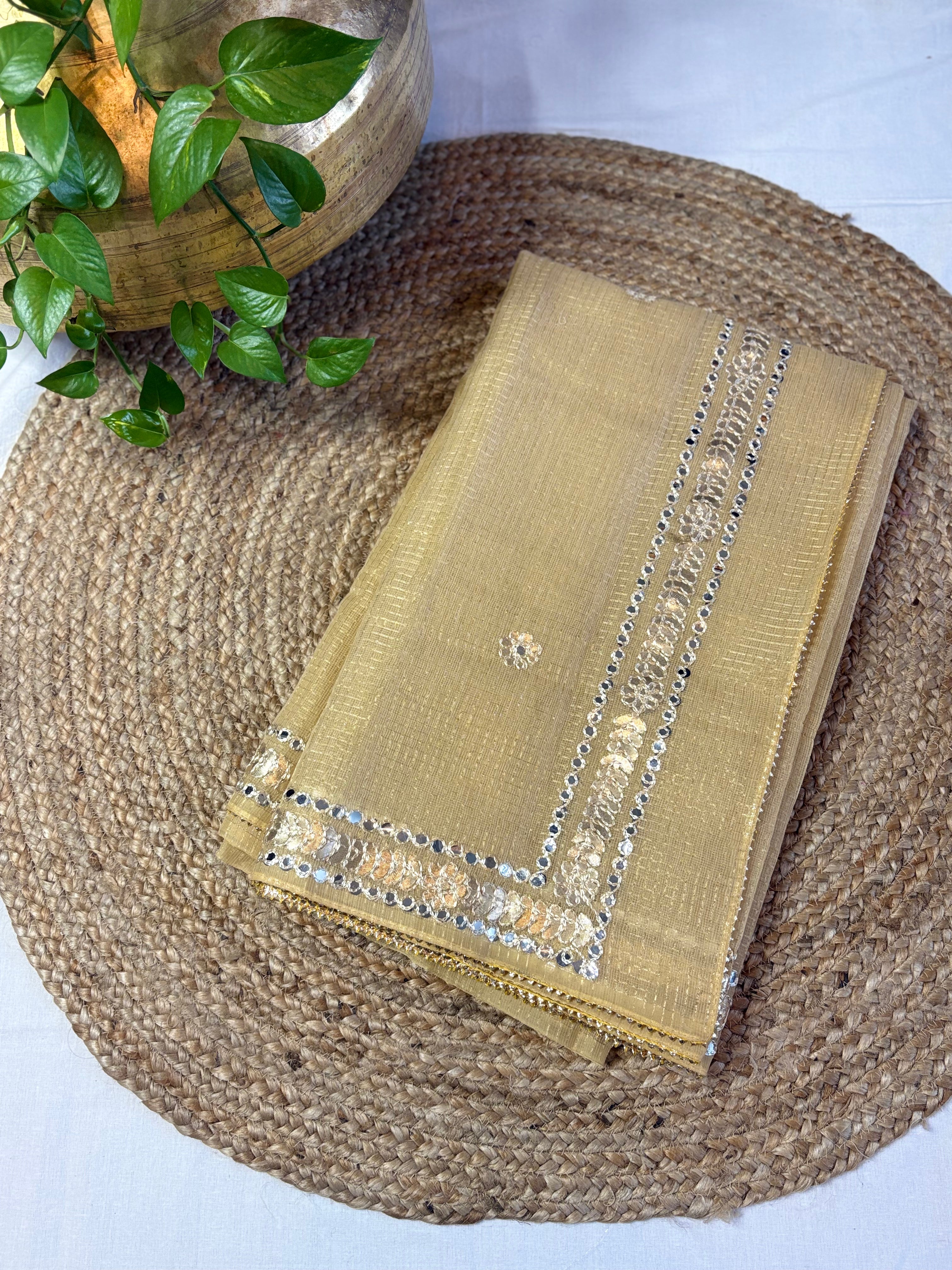 Rangili Brown Kota Doria Gota Patti Saree