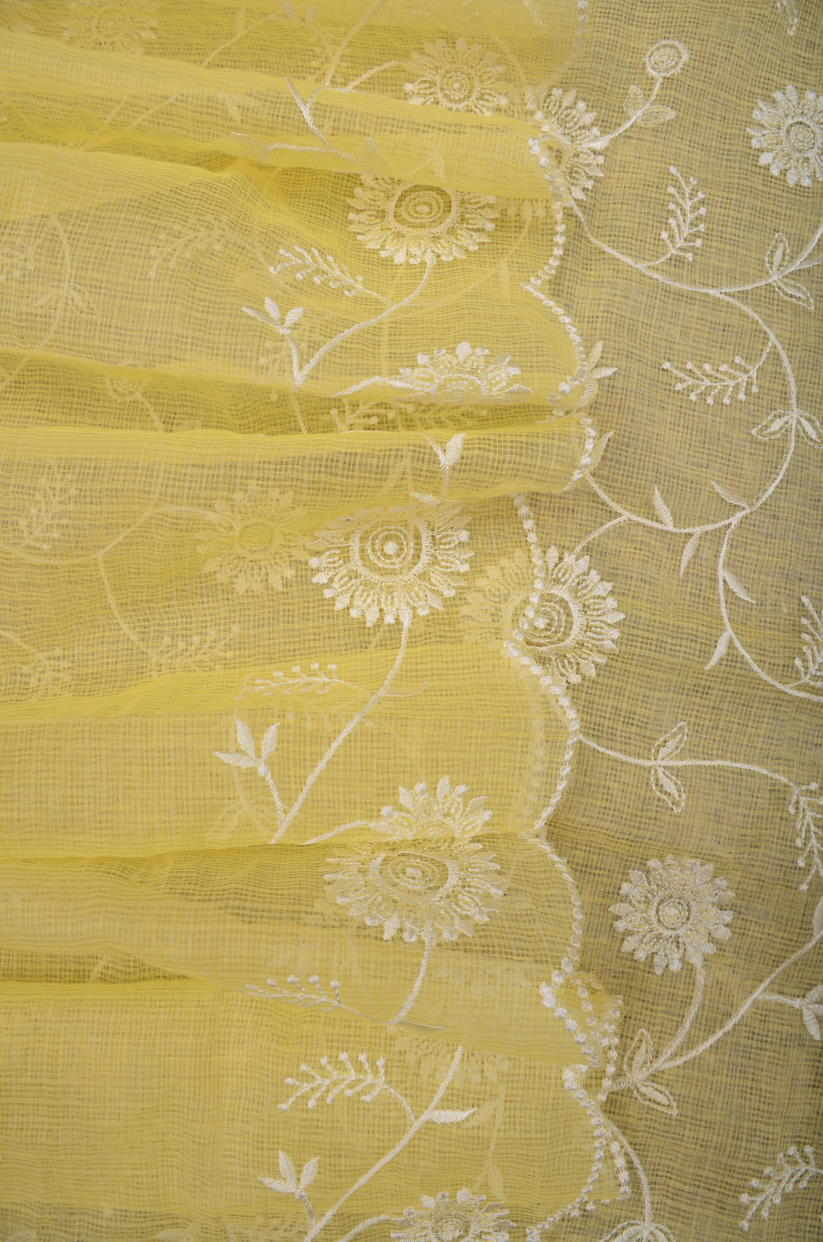 Tara- Kota Doriya Embroidery Work Suit In Yellow