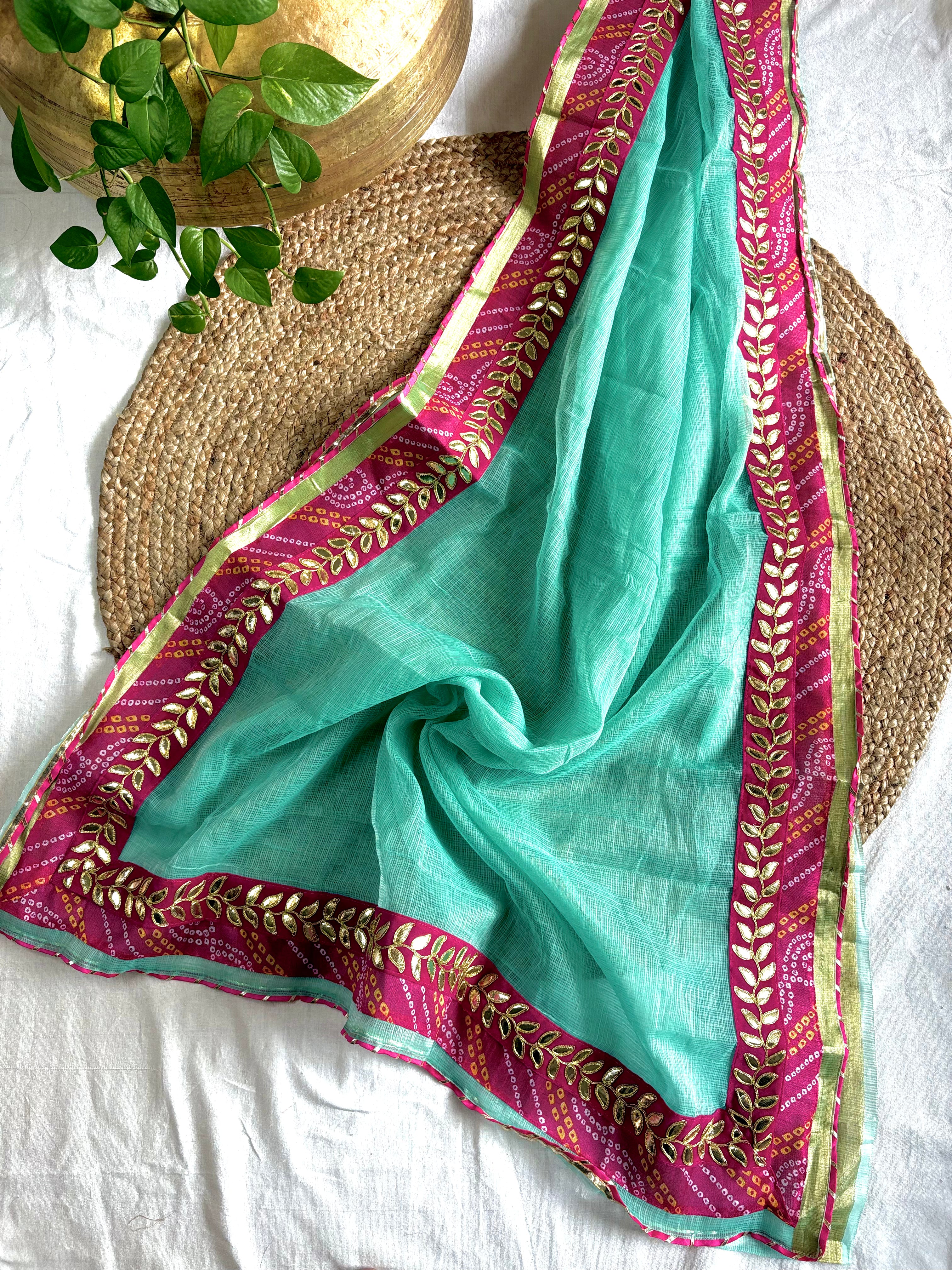 Sea Green Kota Doria Gota Patti Saree