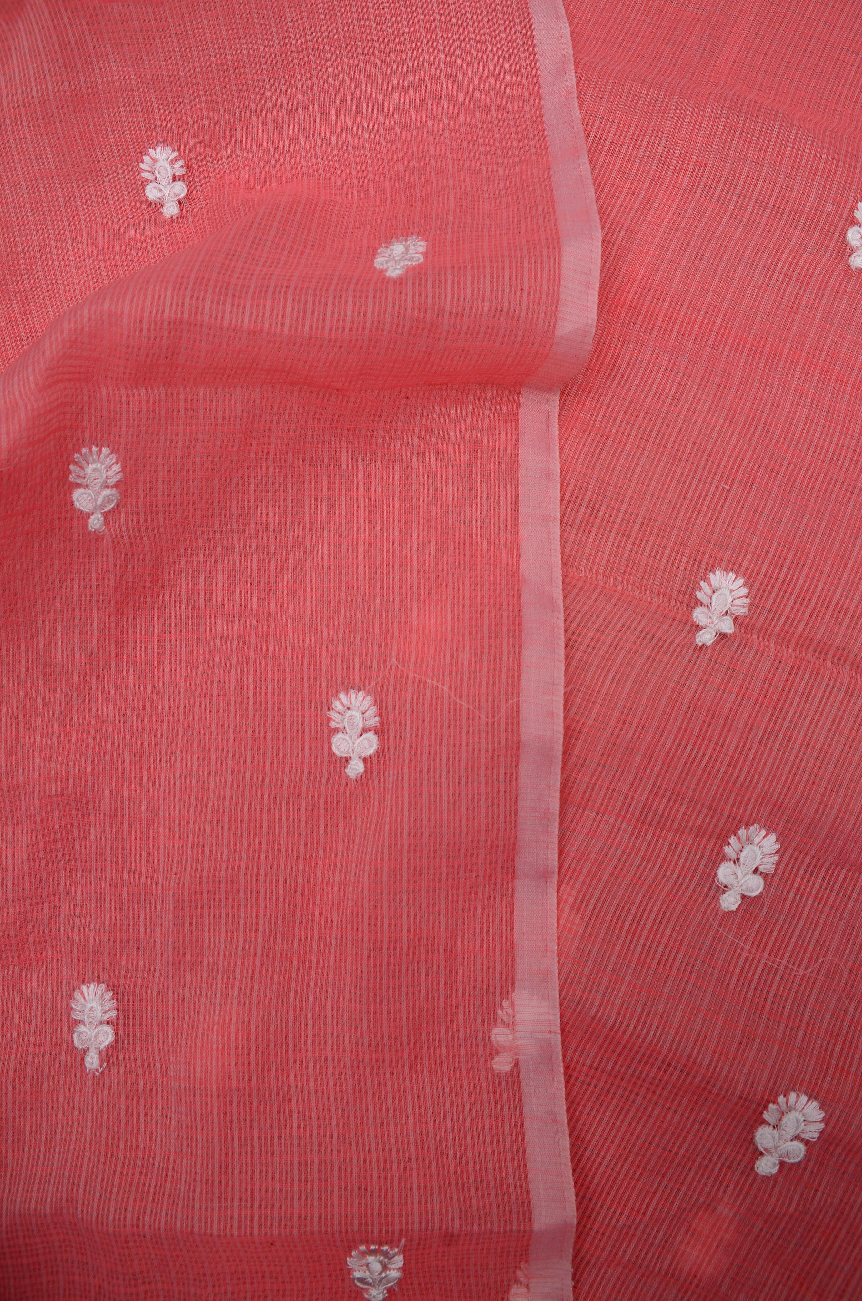 Pink Embroided Work Kota Doria Suit Fabric With Dupatta