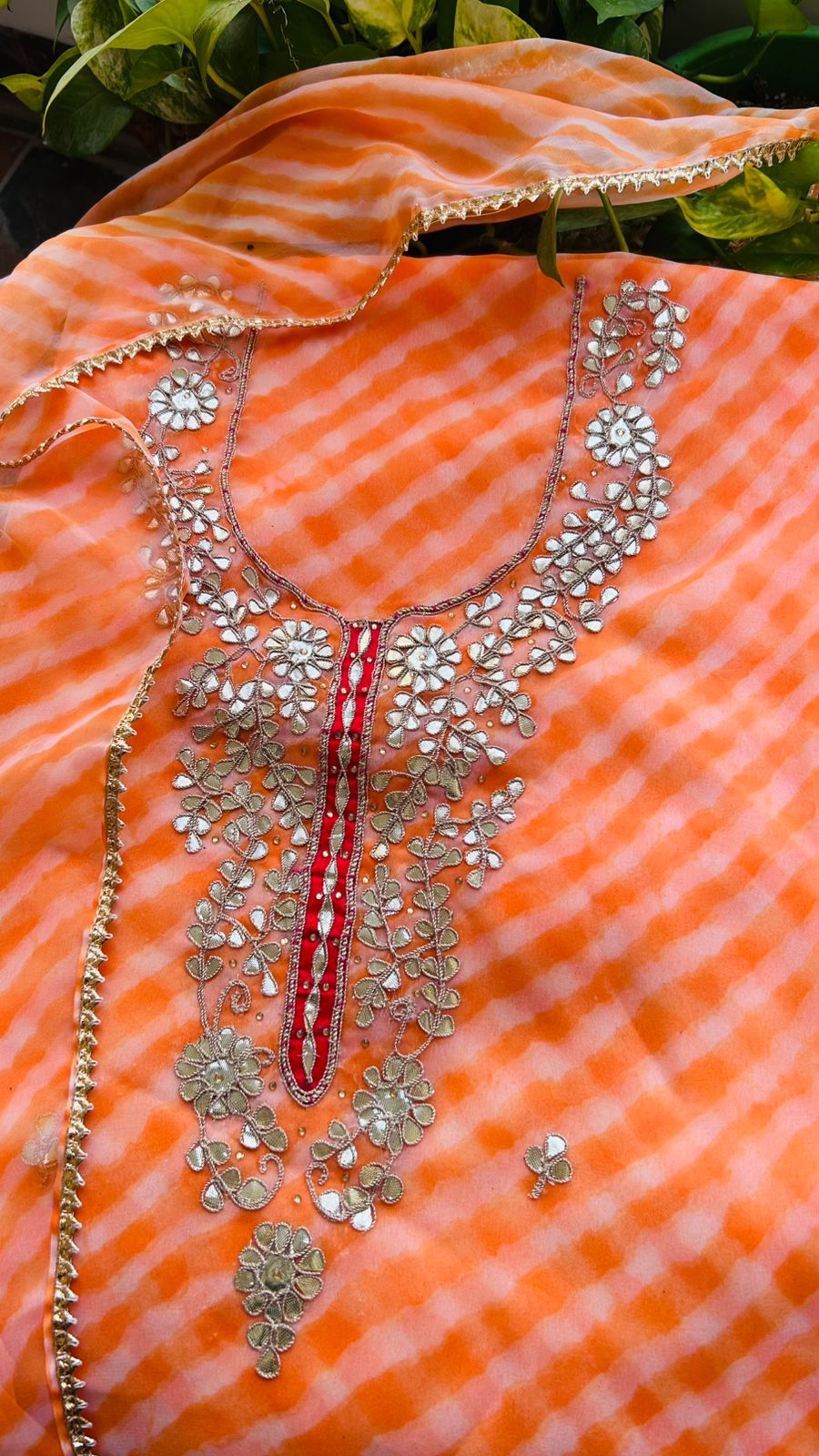 Peach leheriya Gota Patti Kurti