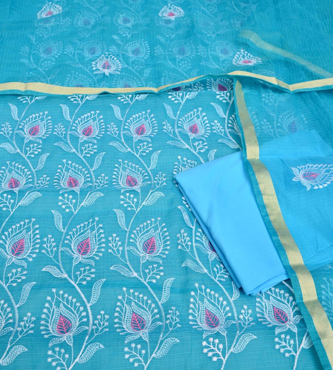 Kota Doriya Embroidery Work Suit In  blue