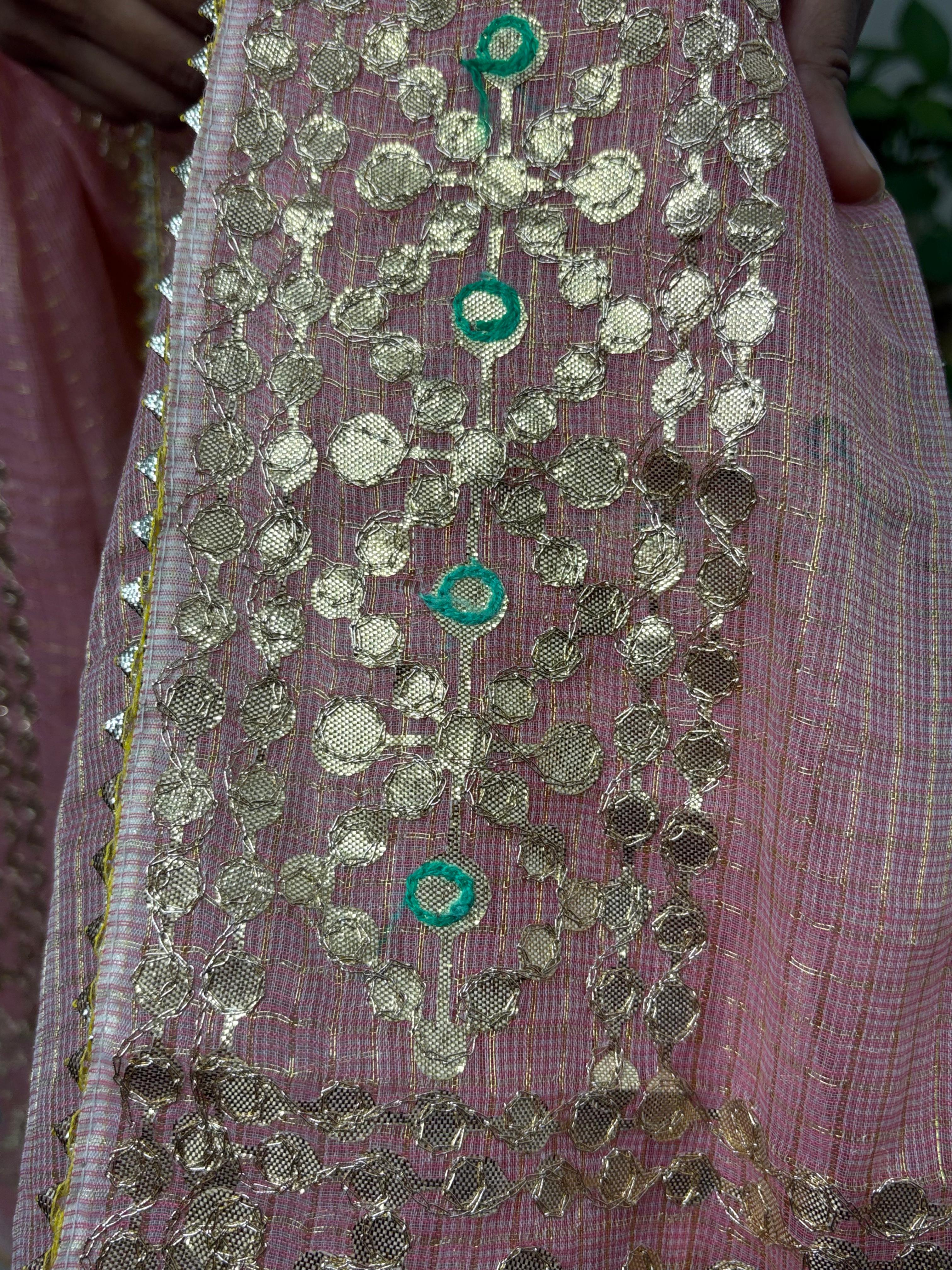 Pink Kota Doria Heavy Gota Patti Work Dupatta