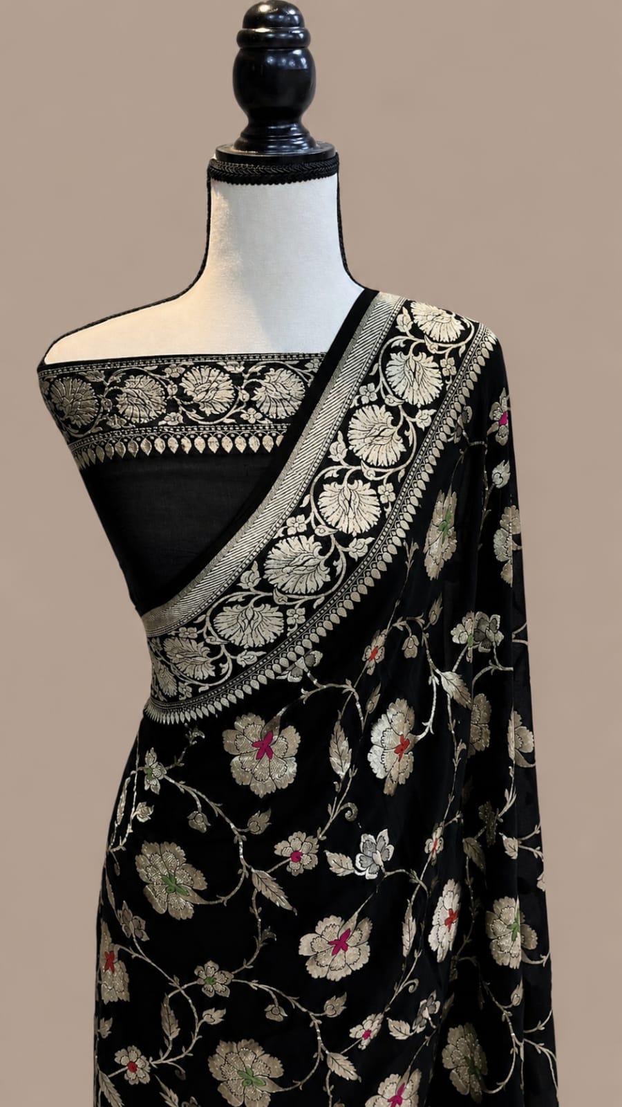 Black Banarasi Handloom Semi Georgette Saree