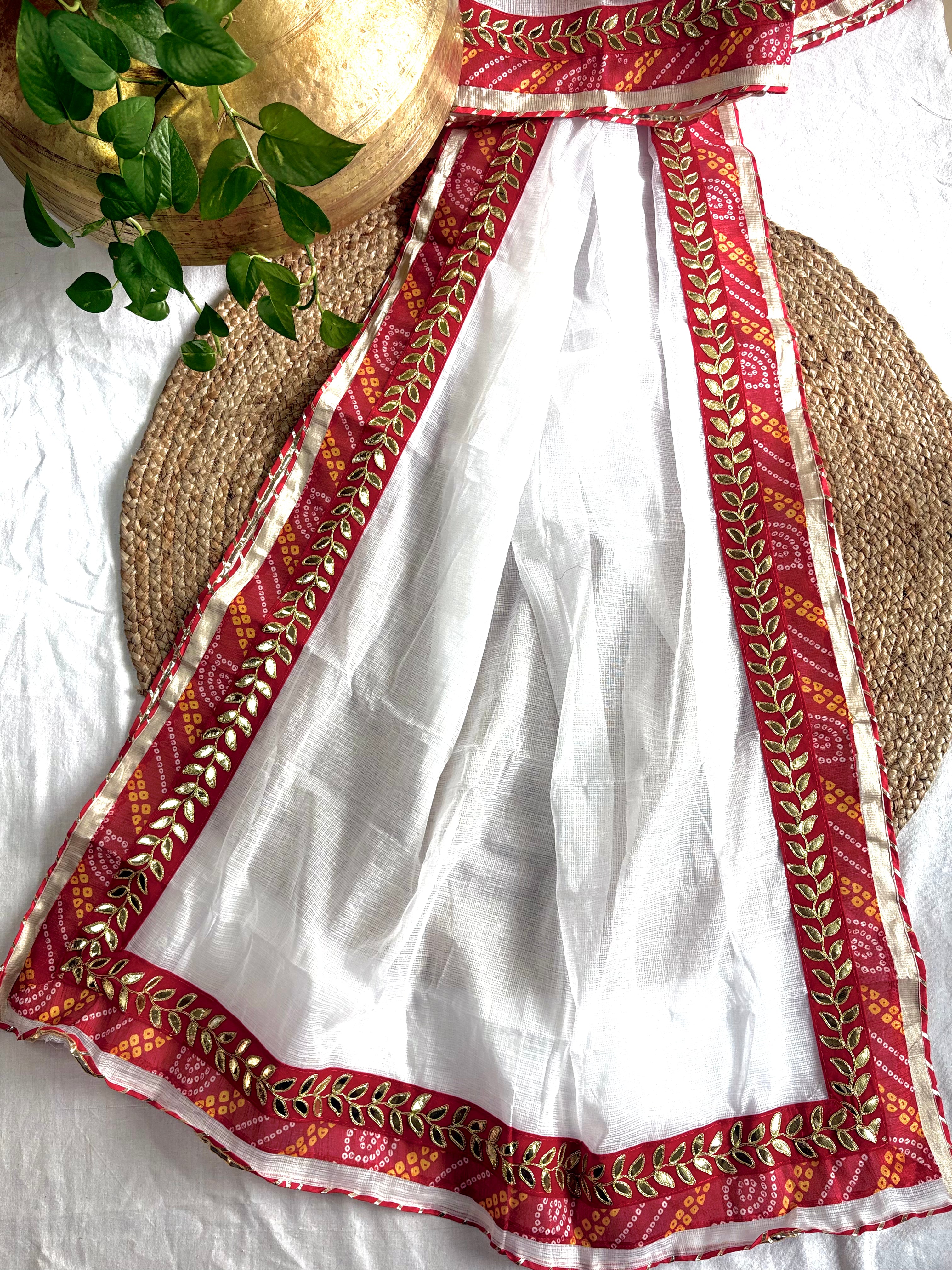 Teejali White Kota Doria Gota Patti Saree