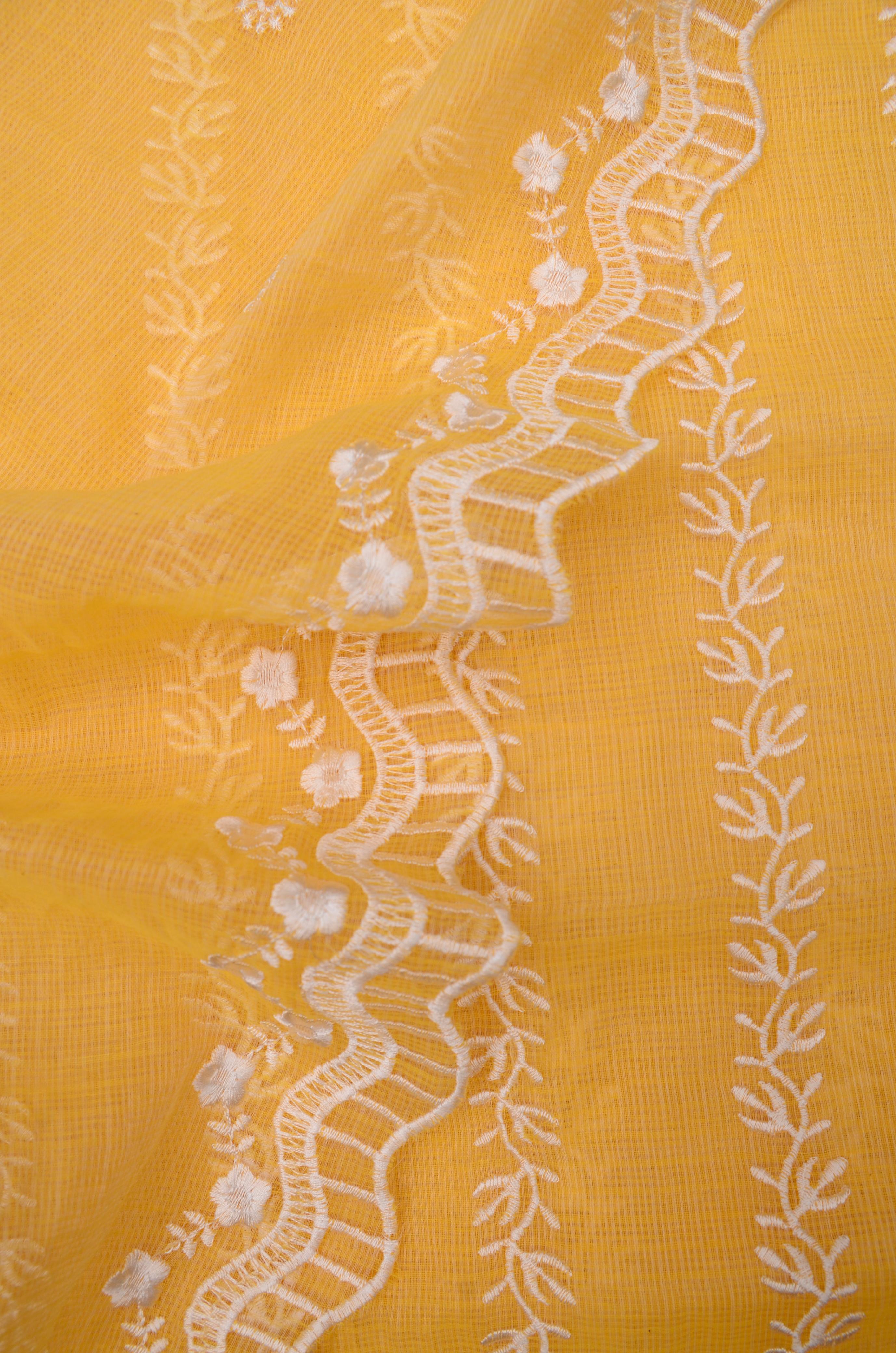 Kota Doriya Embroidery Work Suit In Yellow
