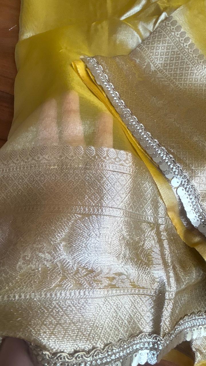 Jahnvi Kapoor Yellow Tissue Saree