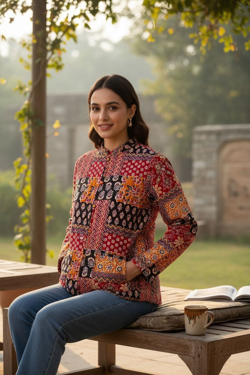 Beautiful Multi Colour Pure Cotton Quilted Reversible Print Jackets