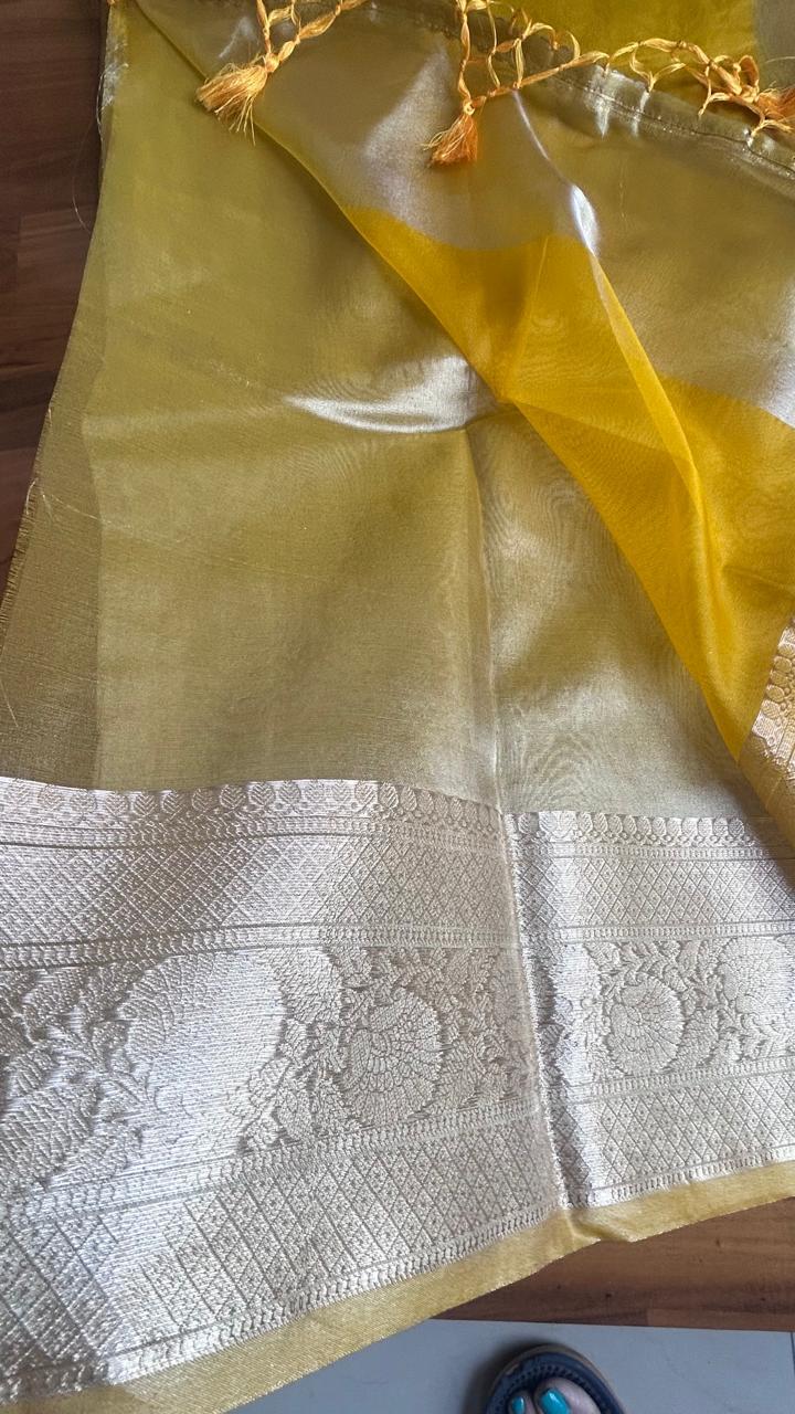 Jahnvi Kapoor Yellow Tissue Saree