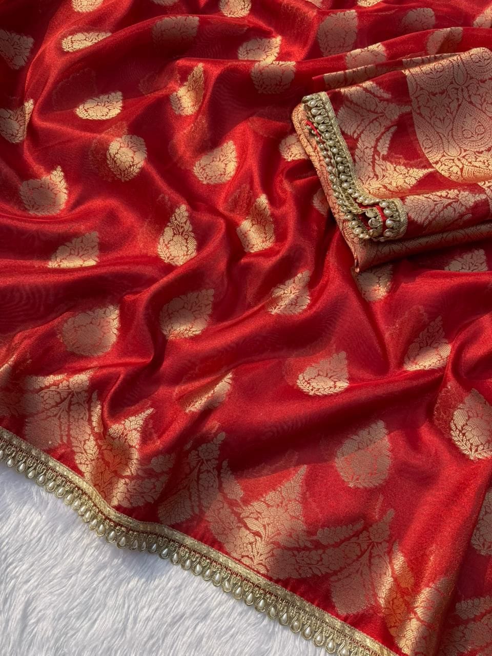 Banarasi Rich Zari Tissue Silk Saree In Red