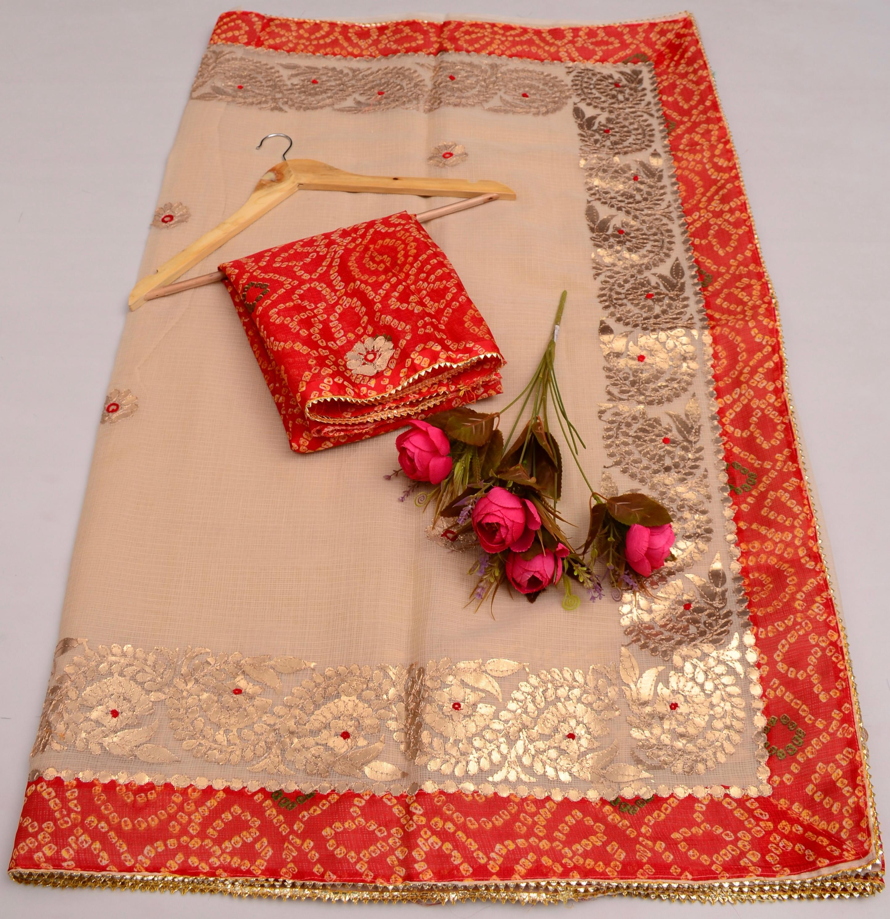 Brown Kota Doria Gota Patti Saree