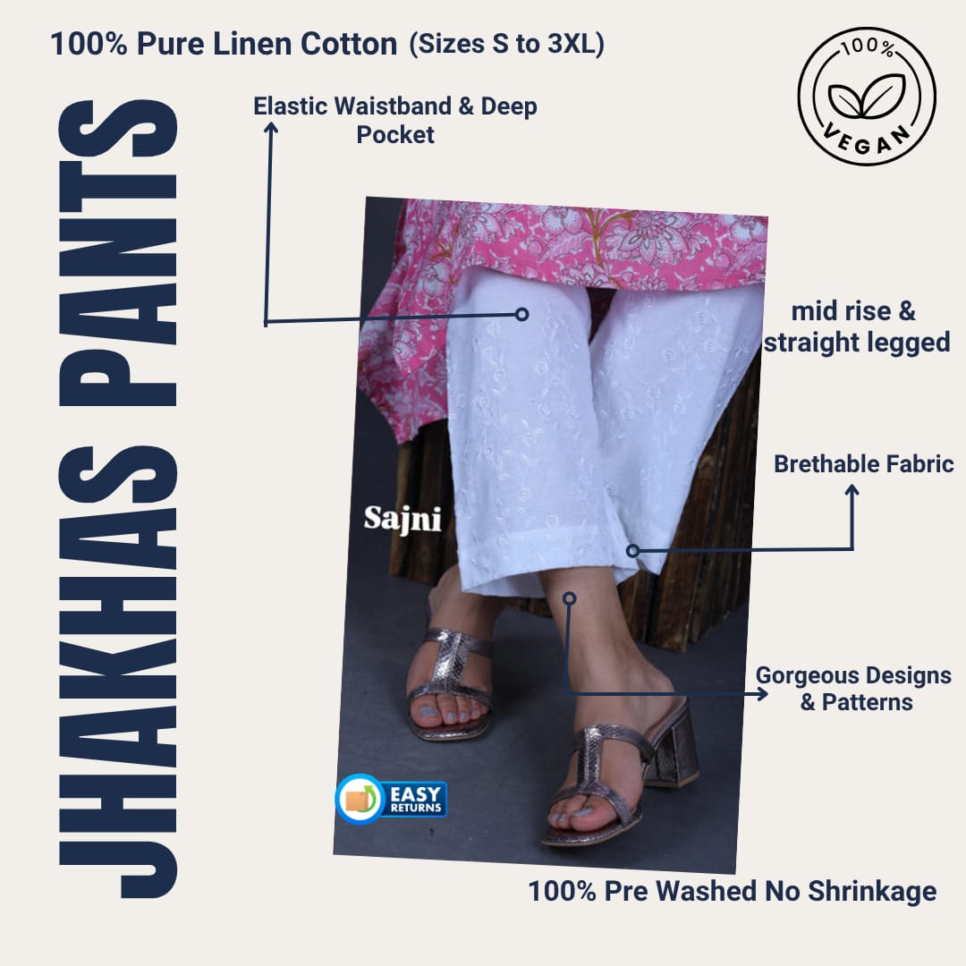 Sajni White Embroidery Straight Pant In Cotton For Womeni