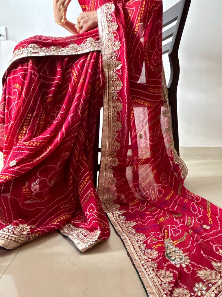 Rajasthan bandhej maroon saree