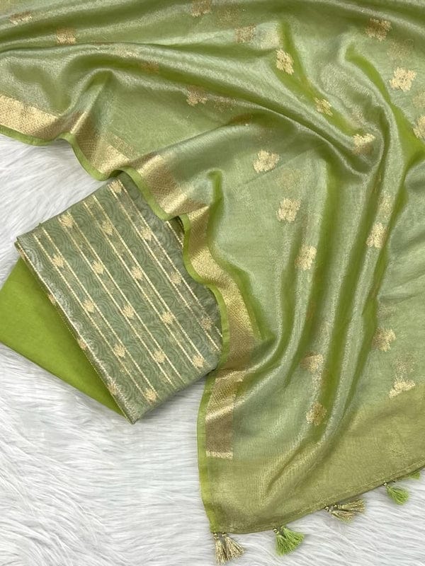 Green Tissue Silk Suit with Zari Weaving