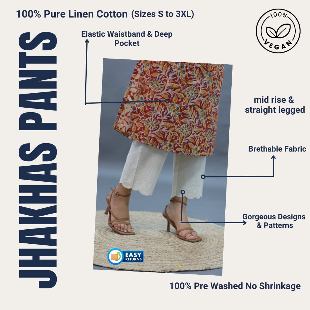 Amber Women Cream Straight Pant In Embriodery Work