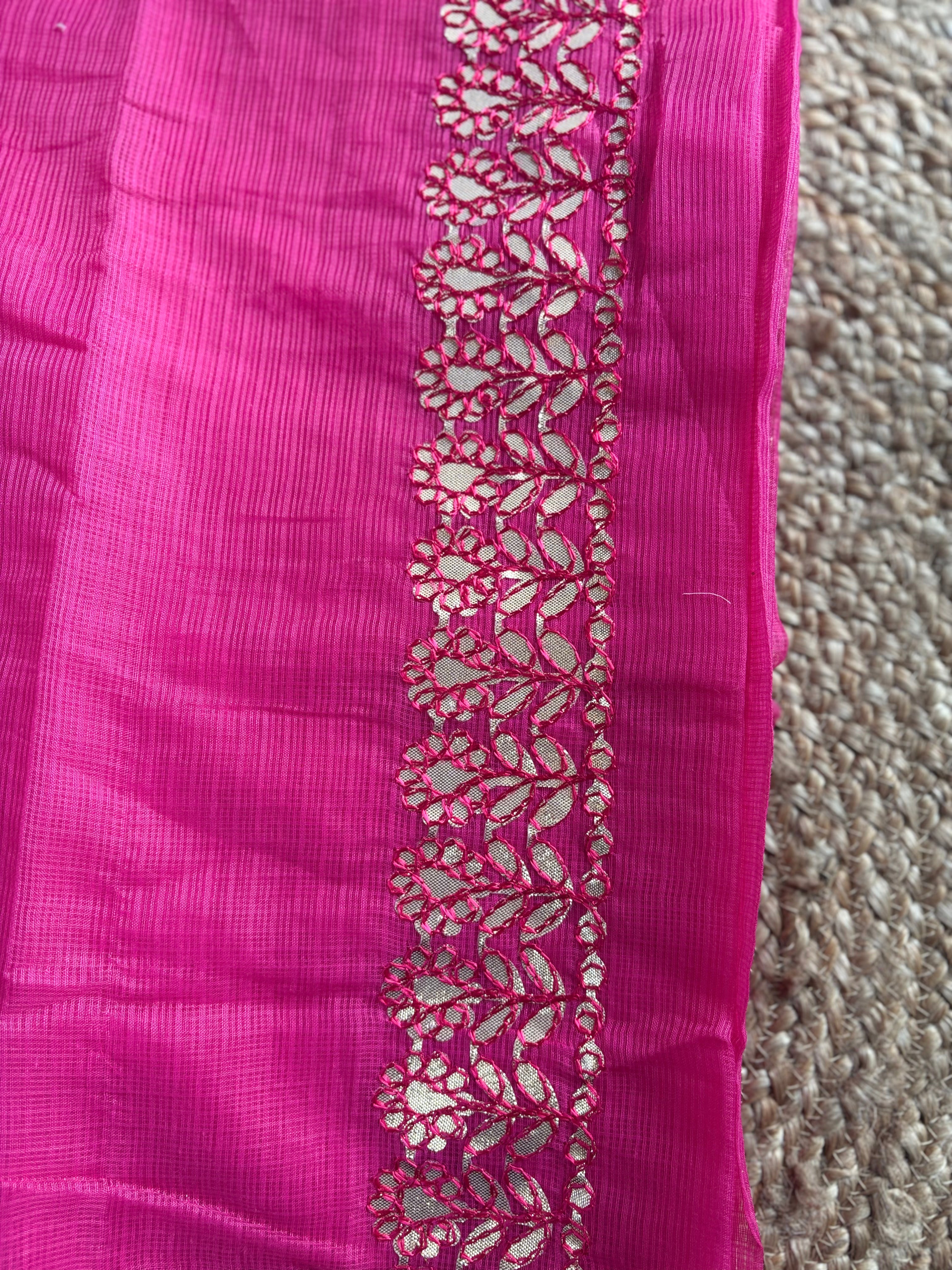 Rani Pink Kota Doria Gota Patti Saree