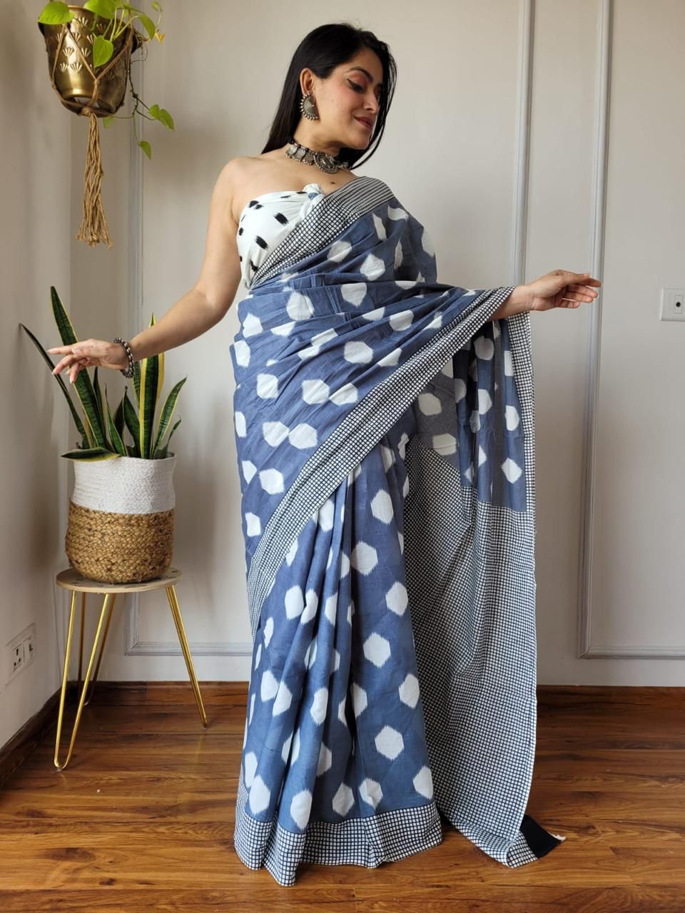 Grey Trending Hand Block Print MulMul Cotton Saree