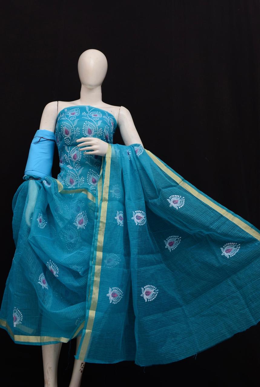 Kota Doriya Embroidery Work Suit In  blue